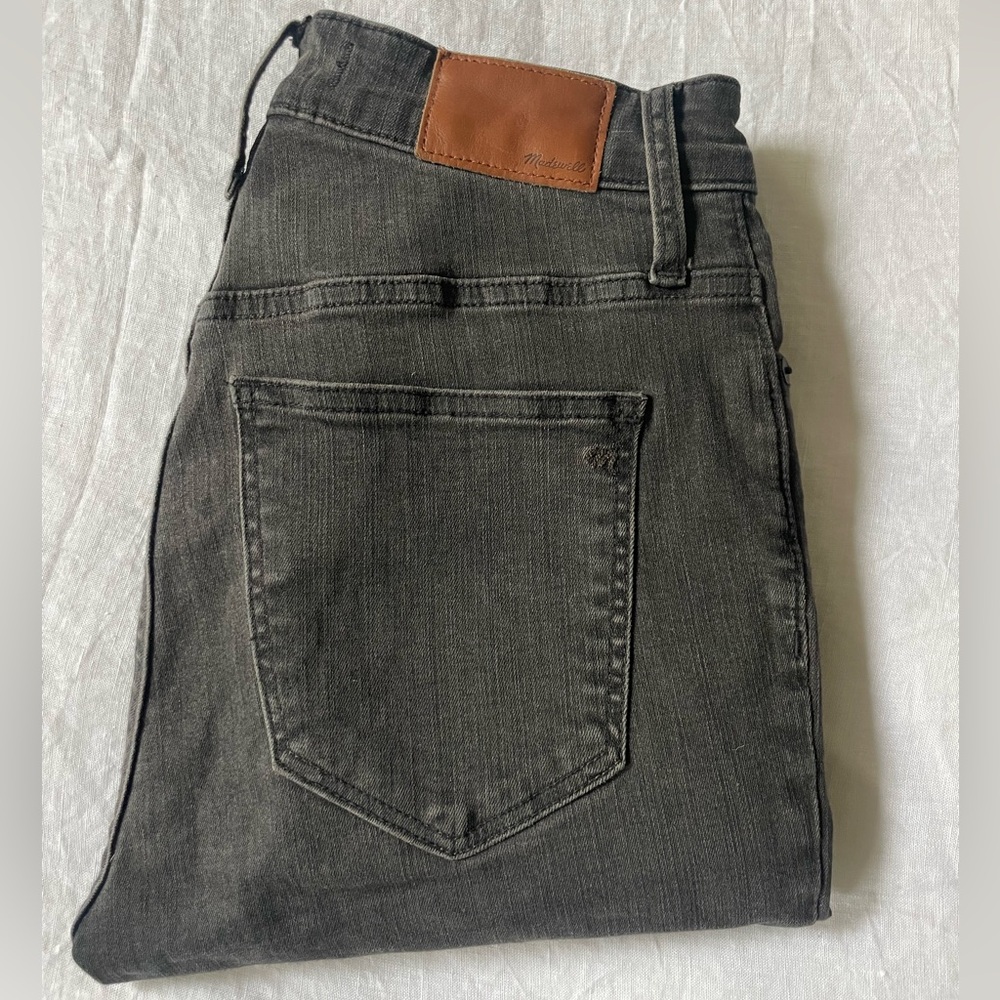 Madewell grey jeans, knee rips